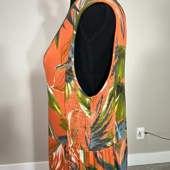 Soft Surroundings Maxi Dress Knit Ruffle Hem Fabiana Tropical  Hi-Low Sleeveless - Picture 7 of 13